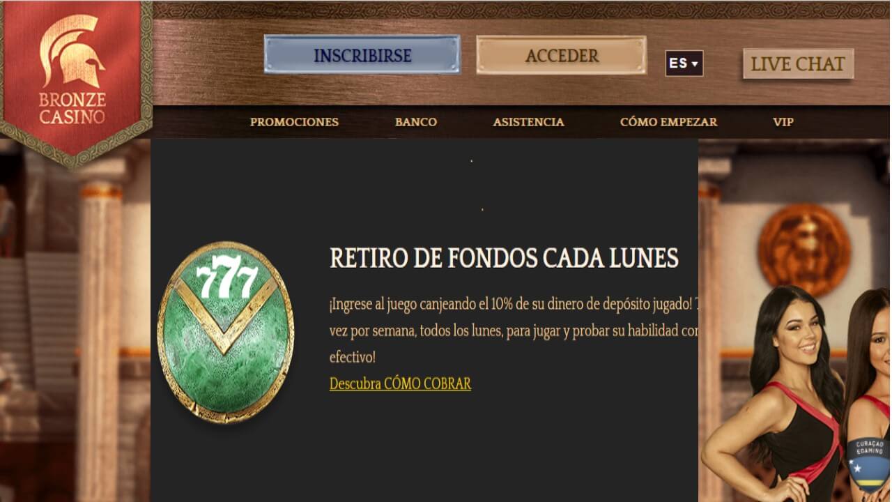 Lunes 10% de reembolso promocional Bronze Casino