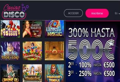Por los primeros tres depósitos Casino Disco entrega hasta 500 euros