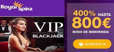 Reciba 800 euros en Casino RoyalSpinz sobre 400% promocionales por bono de bienvenida