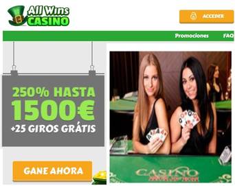 Allwins Casino otorga 250% sobre primer depósito hasta por 1500