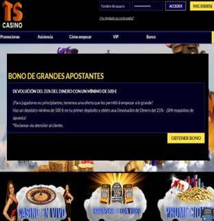 Al depositar como mínimo 500 euros Casino Times Square entrega un 25% más